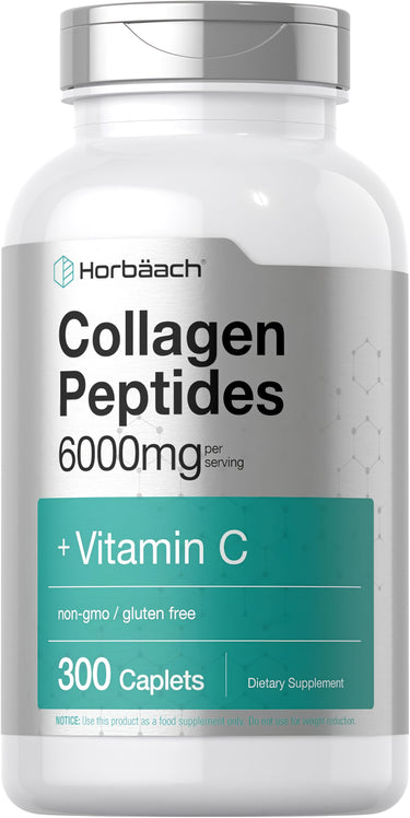 View 1 Collagen Peptides 6000mg per serving with Vitamin C, non-GMO, gluten-free, 300 caplets dietary supplement.