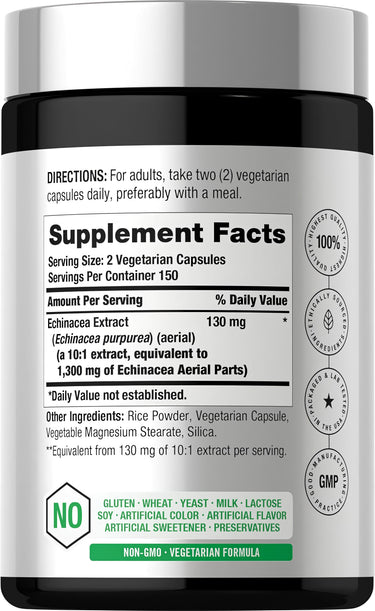 View 2 Supplement Facts for Echinacea 1300 mg, 300 Capsules.