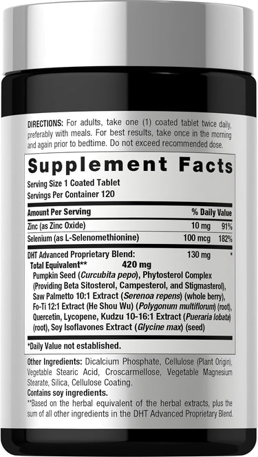 View 2 Supplement Facts panel for Horbaach DHT Blocker Form for Men, 120 Tablets.