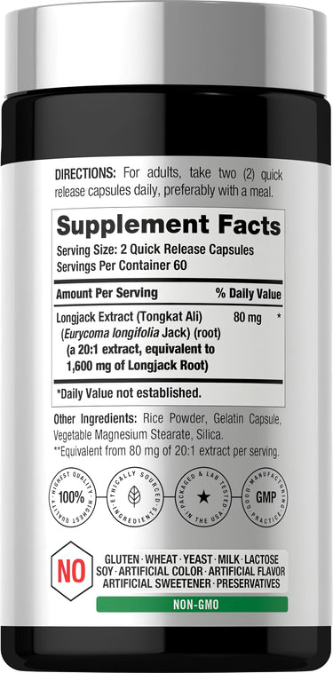 View 2 Bottle of CL Longjack (Tongkat Ali) 1600 mg capsules, containing 120 capsules.