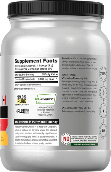 Supplement container with label detailing supplement facts and branding