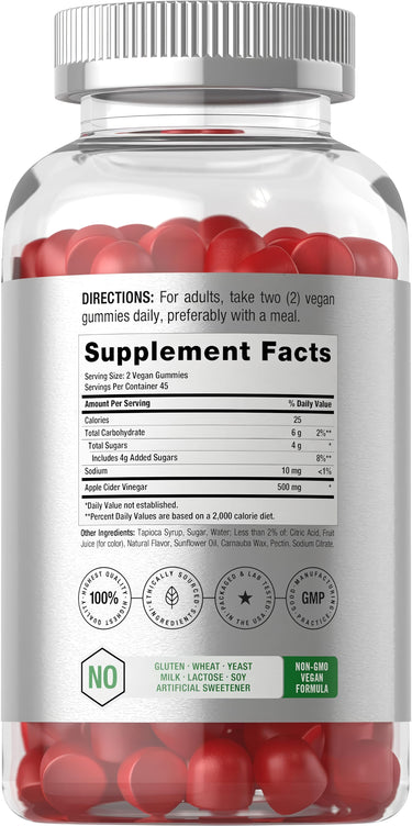 View 2 Supplement Facts for Apple Cider Vinegar 600 mg, 90 Gummies.