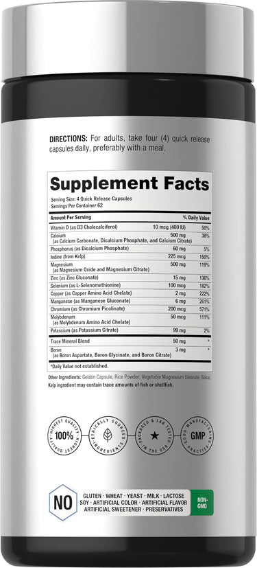 View 2 Supplement Facts panel for Horbaach Multi Minerals 250 Capsules, detailing nutritional information.