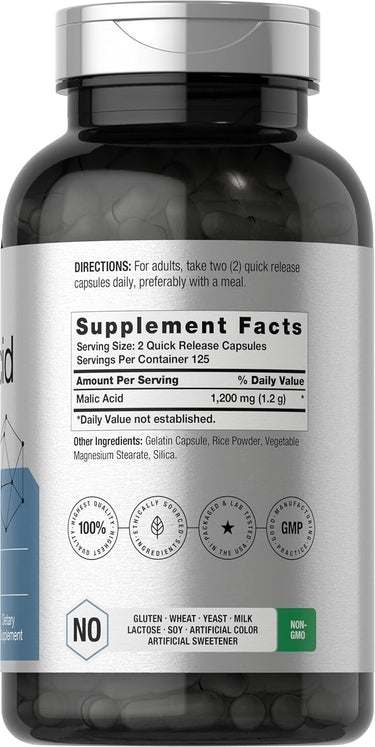 Acide Malique 1200mg par portion | 250 Capsules
