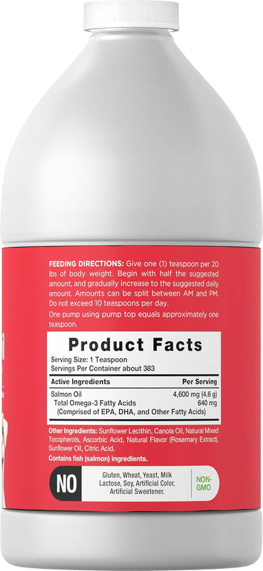 Supplement bottle with red label showing product facts on a white background
