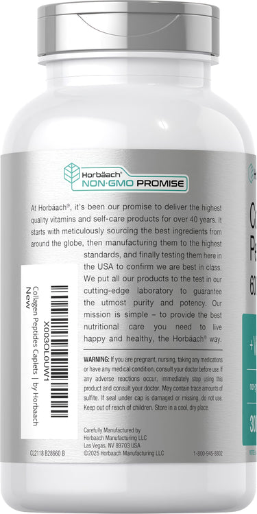 View 3 Horbaach Collagen Peptides Caplets 6000 mg, 300 count, with Vitamin C and Non-GMO promise.