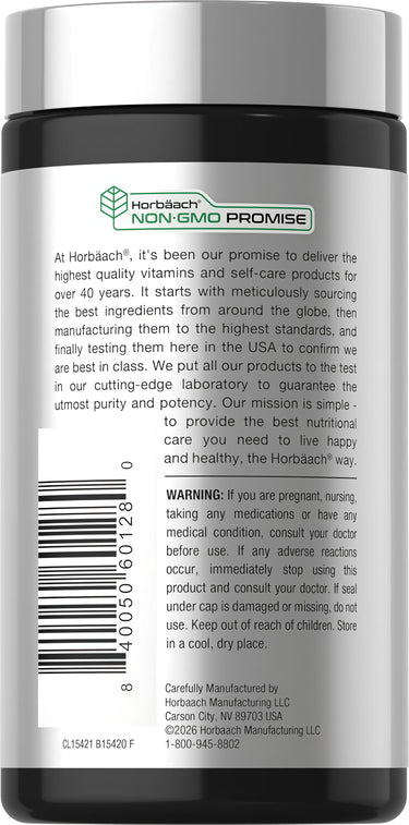 View 3 Horbäach Blueberry 16000 mg 150 capsules bottle featuring NON-GMO PROMISE label.