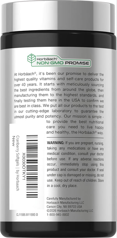 View 3 Bottle of Horbaach Cranberry 4800 mg containing 300 softgels.