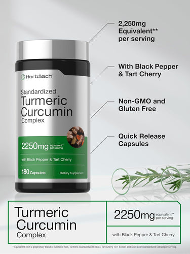 View 4 Turmeric Curcumin with Black Pepper | 180 Capsules