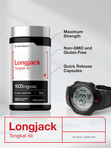 View 4 Horbäach Longjack Tongkat Ali 1600mg per serving, 120 Quick Release Capsules. Maximum Strength, Non-GMO and Gluten Free.
