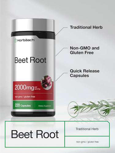 View 4 Beet Root capsules, 2000mg per serving, 220 quick release. Non-GMO, gluten free, traditional herb.