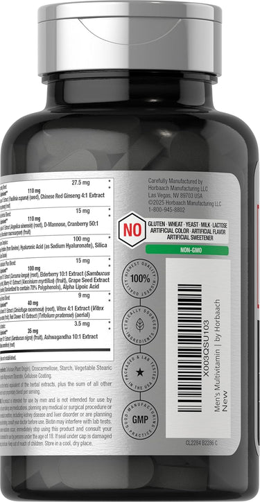 Supplement bottle with label showing nutritional information and ingredients.