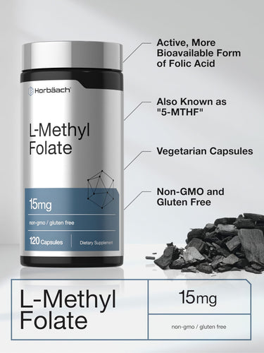 View 4 L-Methyl Folate 15mg, 120 Vegetarian Capsules. Contains active, bioavailable Folic Acid (5-MTHF). Non-GMO and gluten-free.