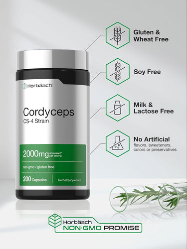 View 5 Cordyceps bottle: Gluten & Wheat Free, Soy Free, Milk & Lactose Free, No Artificial Flavors/Sweeteners/Colors/Preservatives, Non-GMO