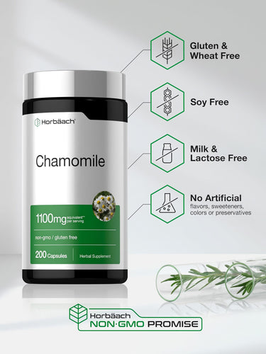 View 5 Chamomile bottle: Gluten & Wheat Free, Soy Free, Milk & Lactose Free, No Artificial Flavors/Sweeteners/Colors/Preservatives, Non-GMO