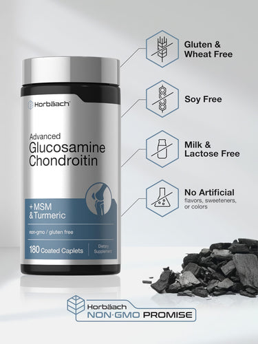 View 5 Glucosamine Chondroitin bottle: Gluten & Wheat Free, Soy Free, Milk & Lactose Free, No Artificial Flavors/Sweeteners/Colors, Non-GMO