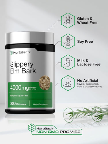 View 5 Slippery Elm Bark bottle: Gluten & Wheat Free, Soy Free, Milk & Lactose Free, No Artificial Flavors/Sweeteners/Colors/Preservatives, Non-GMO