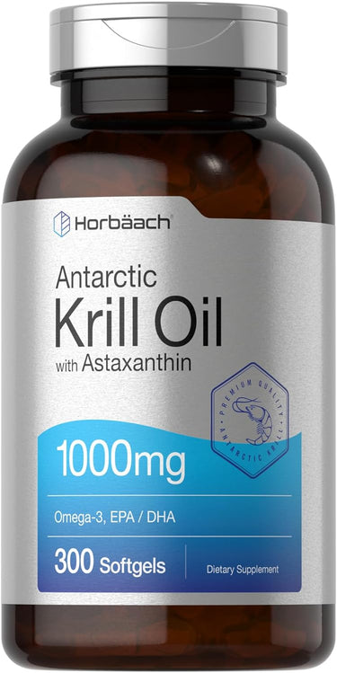 View 3 Horbaach Antarctic Krill Oil supplement bottle with label