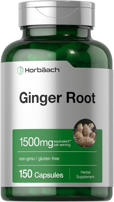 View 4 Horbaach Ginger Root supplement bottle with green and white label