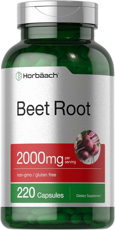 Horbaach Beet Root supplement bottle with green and silver design
