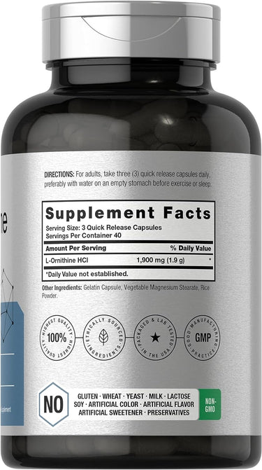 View 4 L-Ornithine 1900mg per serving | 120 Capsules