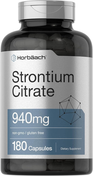 Bottle of Horbaach Strontium Citrate 940mg with 180 Capsules