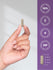 Hand holding a capsule with certification logos on a purple background