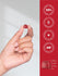 Hand holding a red supplement capsule with certification icons on a red background