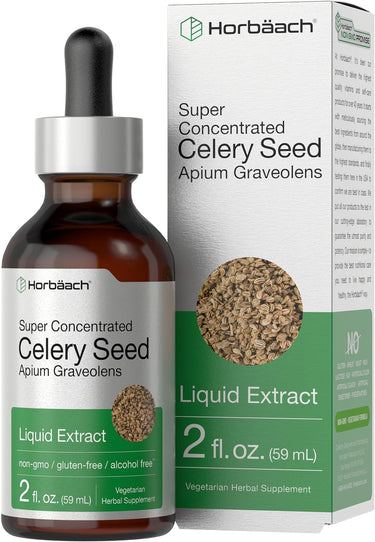 Horbaach Super Concentrated Celery Seed Liquid Extract bottle and packaging on a white background