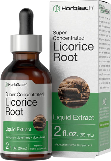 Horbaach Super Concentrated Licorice Root Liquid Extract bottle and packaging on a white background