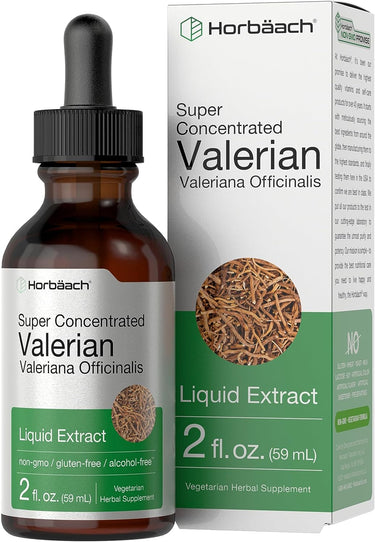 Horbaach Super Concentrated Valerian Liquid Extract bottle and packaging on a white background