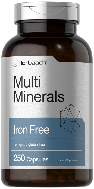 View 1 Horbaach Multi Minerals Iron Free supplement bottle on a white background