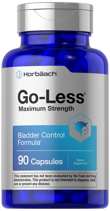 View 1 Blue supplement bottle labeled 'Go-Less' with silver cap on a white background