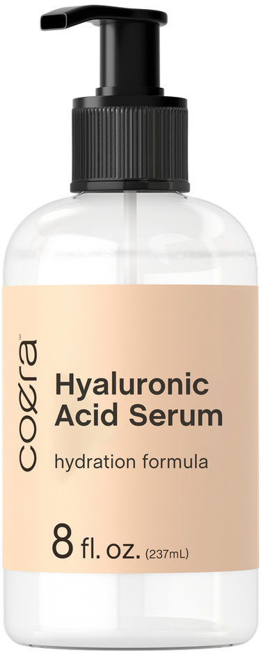 View 1 Coera Hyaluronic Acid Serum bottle with pump on a white background