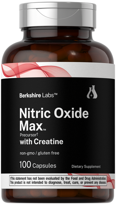 Bottle of Berkshire Labs Nitric Oxide Max supplement on a white background