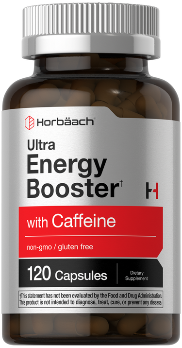 View 1 Horbaach Ultra Energy Booster with Caffeine supplement bottle on a white background