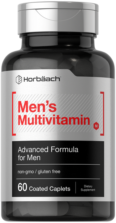 View 1 Men's multivitamin supplement bottle with 'Horbaach' branding on a white background