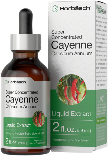 View 1 Horbaach Super Concentrated Cayenne Capsicum Annuum Liquid Extract bottle and packaging.