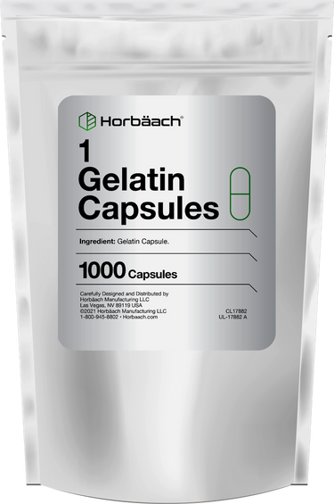 Horbaach gelatin capsules packaging with 1000 capsules on a white background