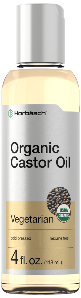 View 1 Bottle of Organic Castor Oil with label on a white background
