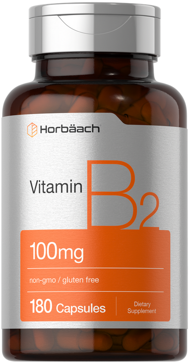 Vitamin B2 supplement bottle with Horbaach label on a white background