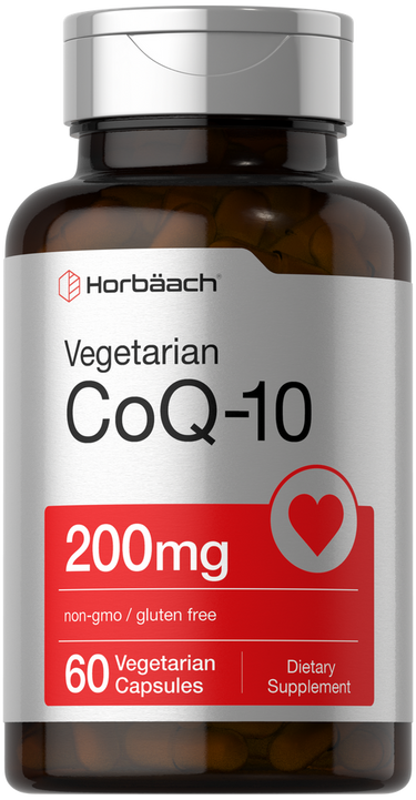 View 1 Horbaach CoQ-10 supplement bottle with label on a white background