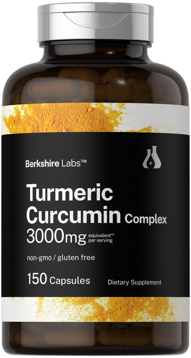 View 1 Supplement bottle labeled 'Turmeric Curcumin Complex' by Berkshire Labs on a white background