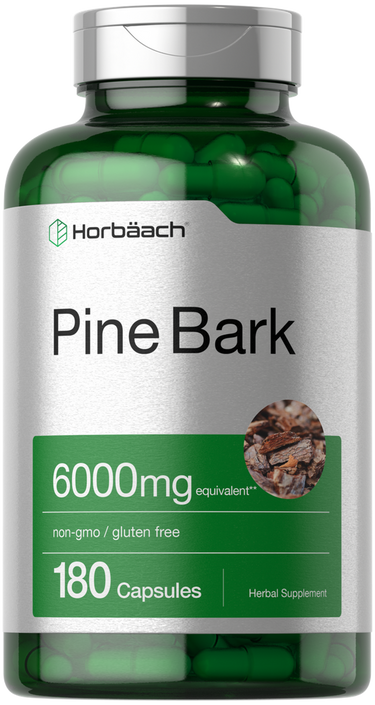 View 1 Herbäach Pine Bark supplement bottle with green and white label