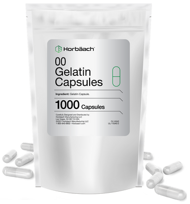 View 1 Horbaach gelatin capsules packaging with capsules on a white background
