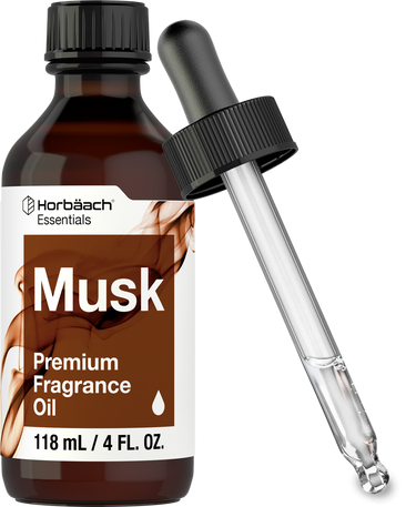 Horbaach Musk premium fragrance oil bottle with dropper on a white background