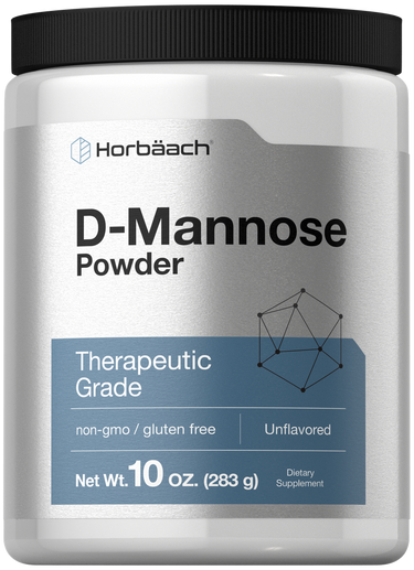 Horbaach D-Mannose Powder container with black lid on a white background