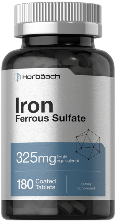 Horbaach Iron Ferrous Sulfate supplement bottle on a white background