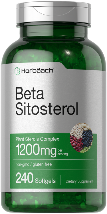 Green supplement bottle labeled 'Beta Sitosterol' with Horbaach branding on a white background
