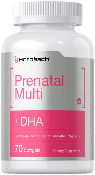 View 1 Prenatal multivitamin supplement bottle with 'Horbaach' branding on a white background